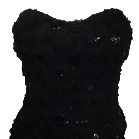 BEBE Cocktail Dress, XS, Mini F&F, Black Rosettes, Sequins, Strapless, Party - Picture 5 of 16
